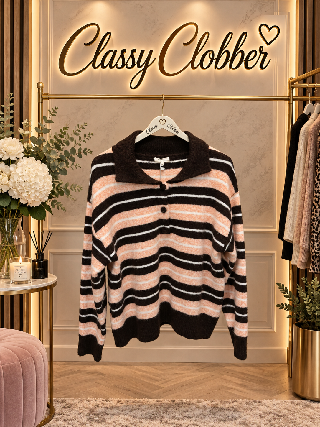 Chocolate & Peach Soft Knit Jumper